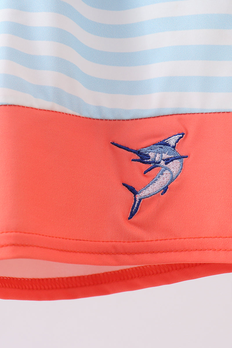 Fish embroidery swim trunks