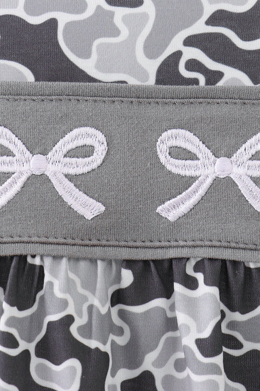 Grey Camouflage Bow Embroidery Ruffle Bubble