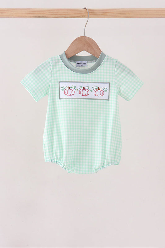 Green Pumpkin Embroidery Gingham Bubble