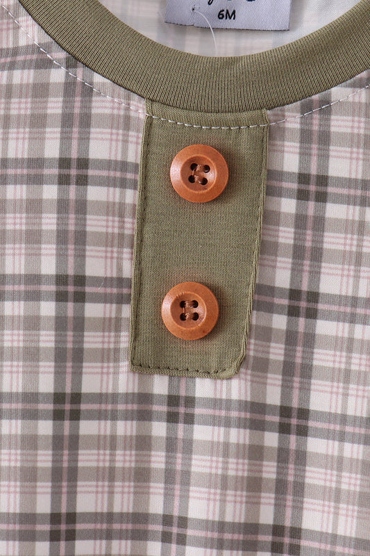 Oat Olive Plaid Romper