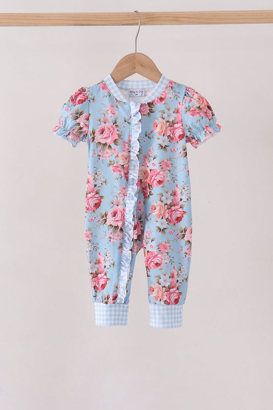 Blue rose floral ruffle romper