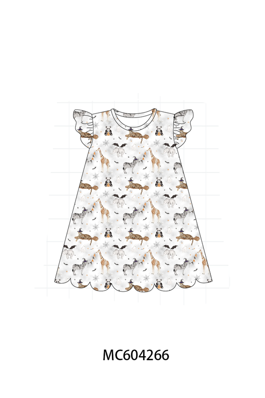 Brown zoo animal ruffle dress