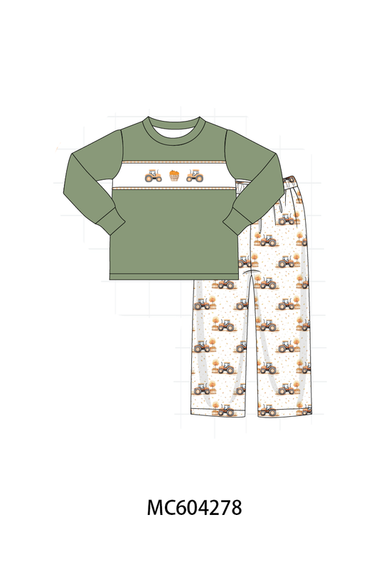 Green farm embroidery pants set