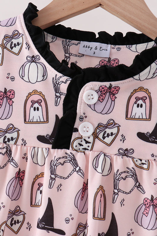 Pink Spooky print ruffle dress