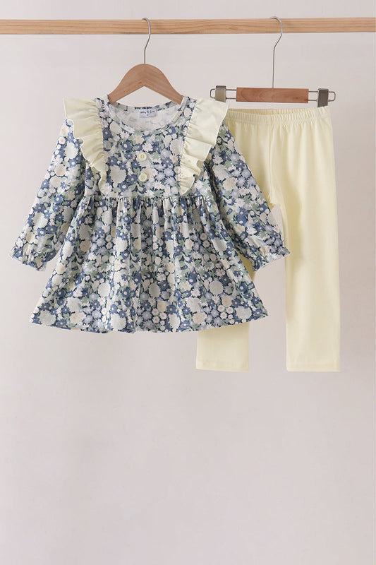 Vintage Floral Ruffle Pants Set