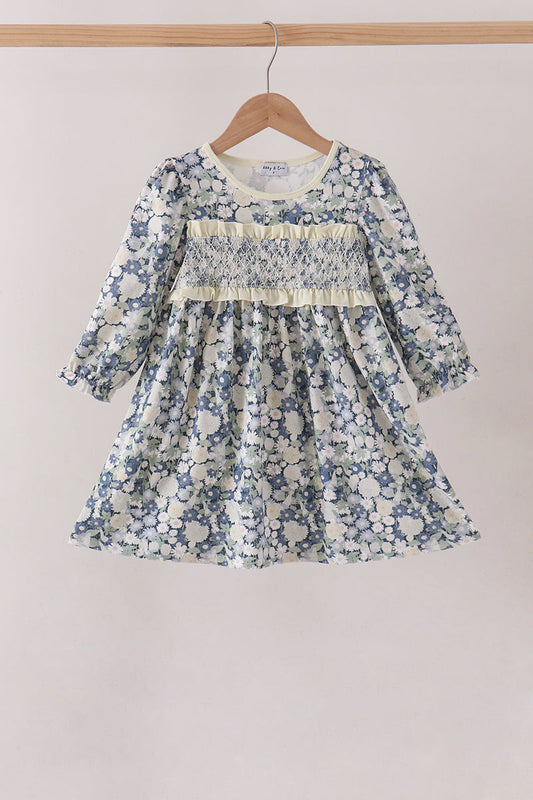 Vintage Floral Smocked Ruffle Dress