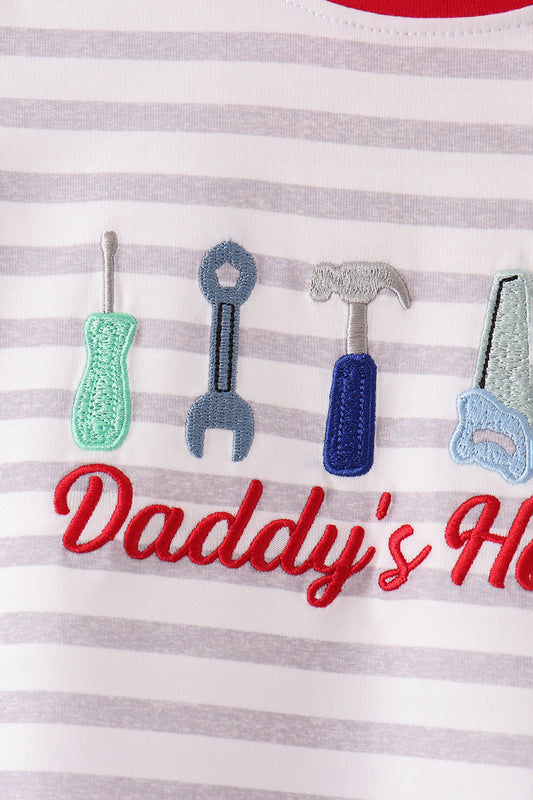 Gray Stripe Daddy's Helper Embroidery Pants Set