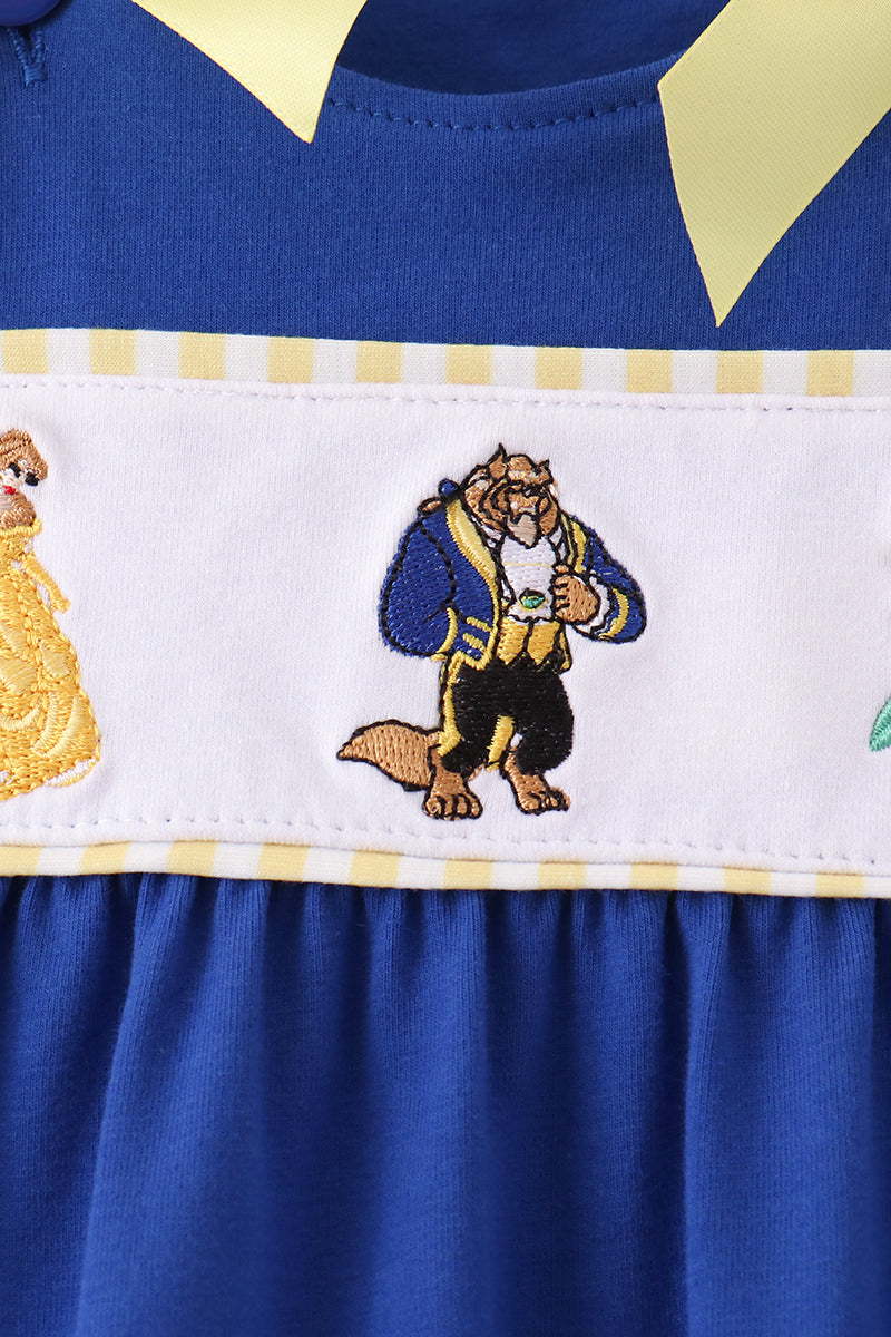 Royal Blue Character Embroidery Ruffle Romper