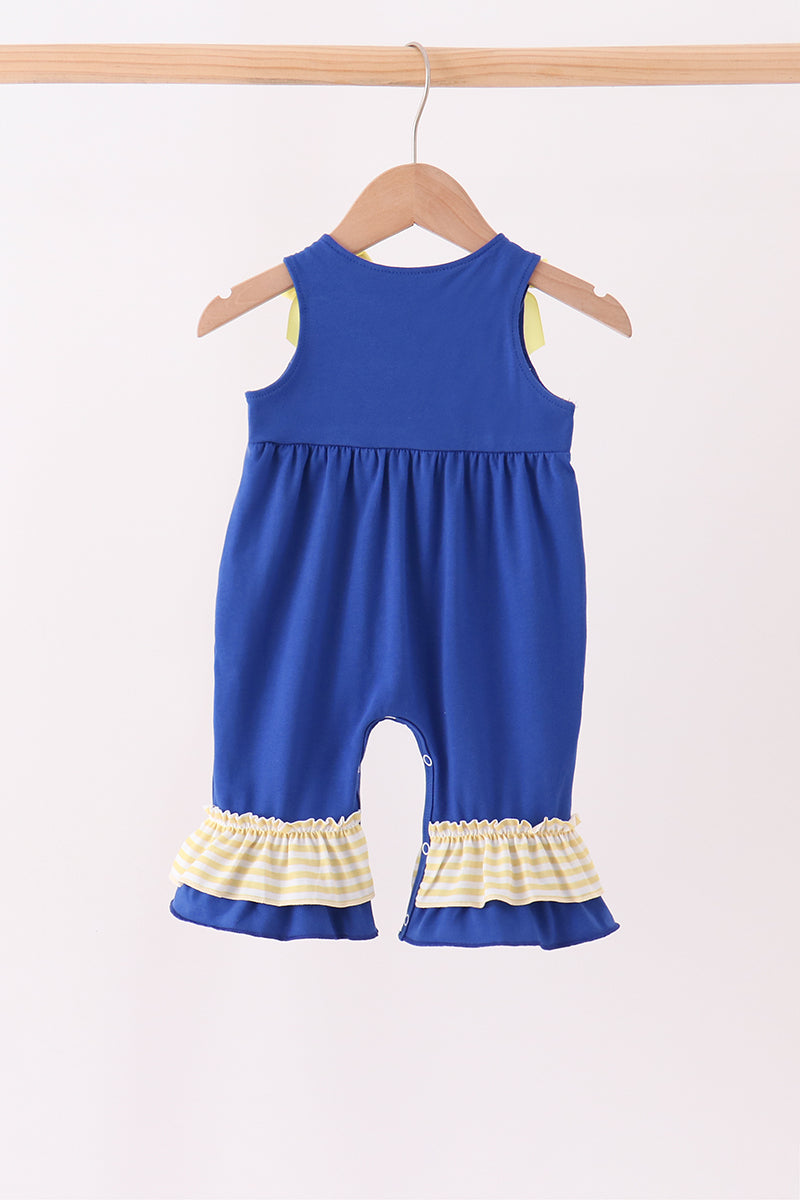 Royal Blue Character Embroidery Ruffle Romper