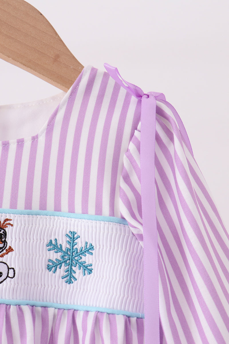 Purple Stripe Frozen Smocked Romper