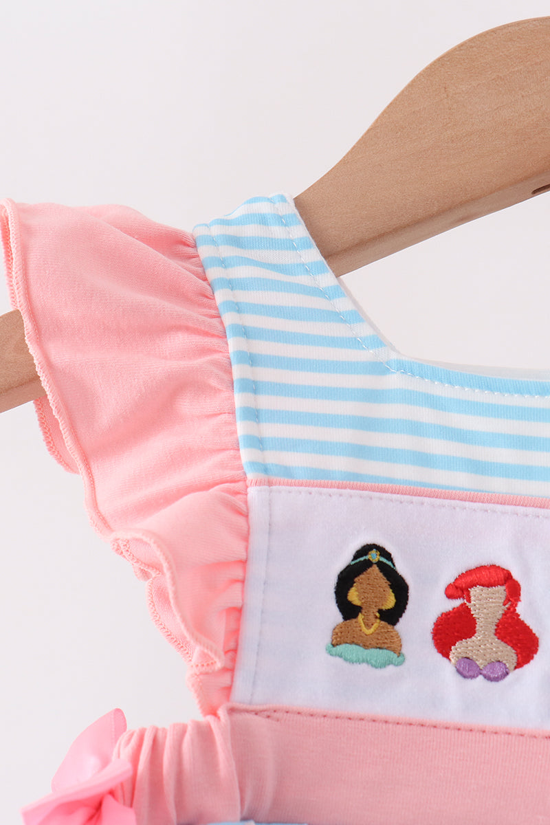 Blue Stripe Princess Embroidery Ruffle Bubble