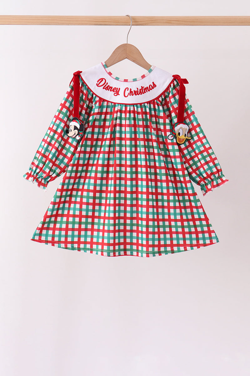 Red Character Embroidery Gingham Dress