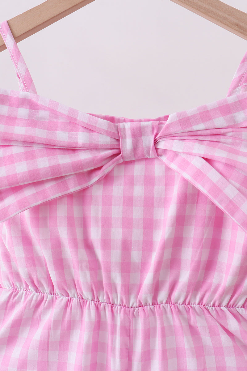 Pink bow gingham jumpsuit
